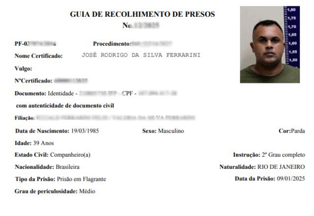 Jose-Rodrigo-da-Silva-Ferrarini-Preso Policial Penal Foragido por Tiro em Entregador no Rio Tinha Histórico de Violência Doméstica e Receptação