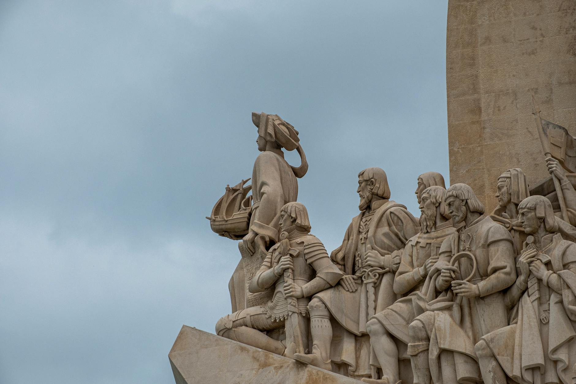 Historic Padrão dos Descobrimentos monument featuring explorers in Lisbon, Portugal.